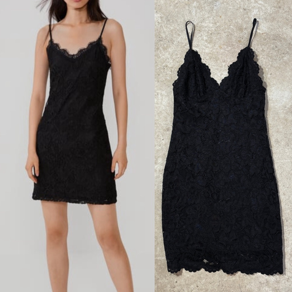 Zara Floral Laced Bodycon Mini Dress Black Women’s Small Lingerie Cocktail